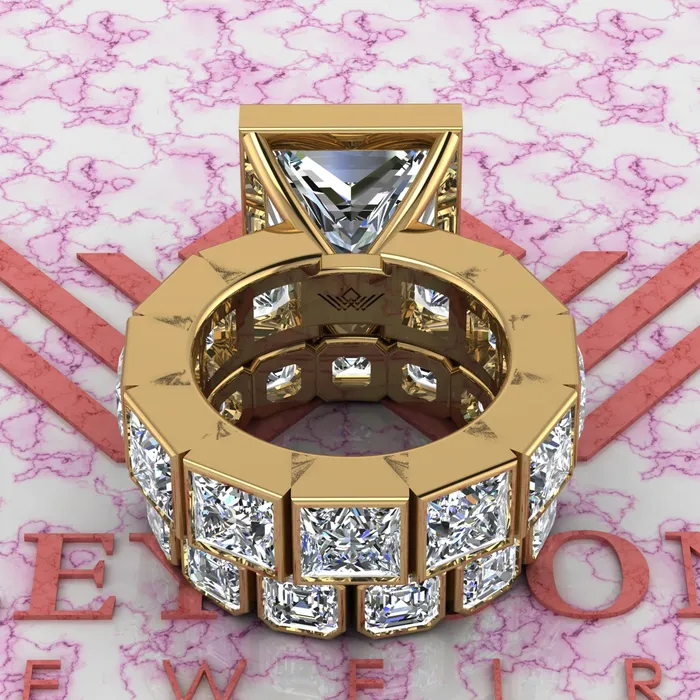 Rings Leyloon Jewelry 2085 CTW Princess Cut TwoPiece Bridal D Color Bezel Moissanite Set