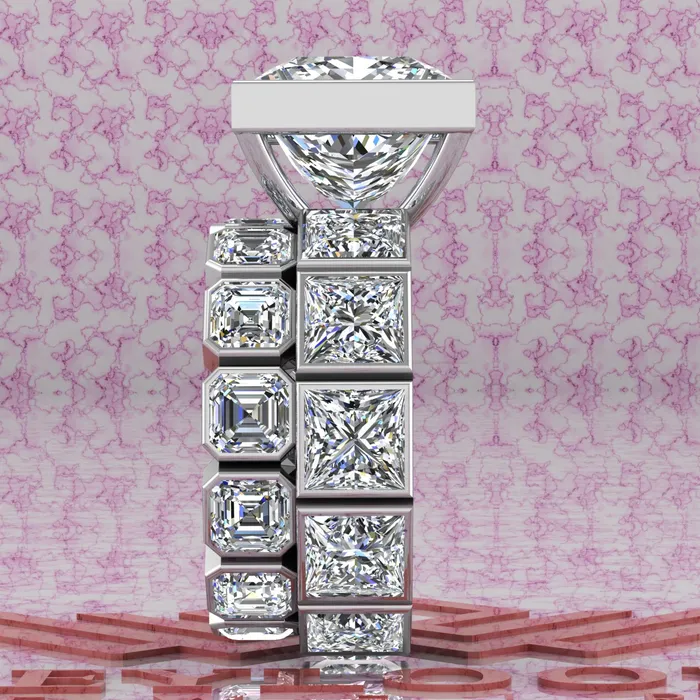 Rings Leyloon Jewelry 2085 CTW Princess Cut TwoPiece Bridal D Color Bezel Moissanite Set