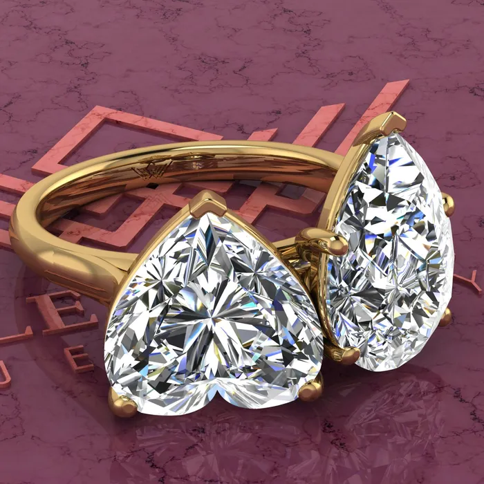 Rings Leyloon Jewelry 4 Carat Heart Cut 4 Carat Pear Cut TwoStone Basket D Color Moissanite Ring Rings Leyloon Jewelry 4 Carat Heart Cut 4 Carat Pear Cut TwoStone Basket D Color Moissanite Ring