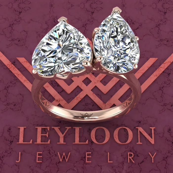 Rings Leyloon Jewelry 4 Carat Heart Cut 4 Carat Pear Cut TwoStone Basket D Color Moissanite Ring