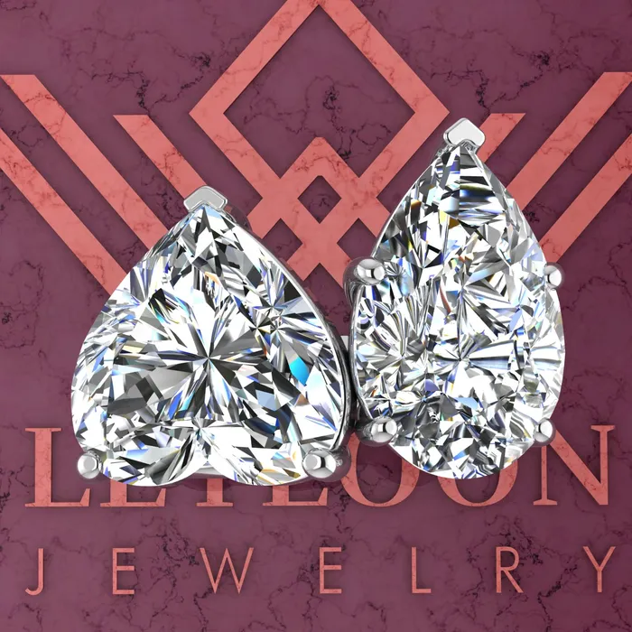 Rings Leyloon Jewelry 4 Carat Heart Cut 4 Carat Pear Cut TwoStone Basket D Color Moissanite Ring