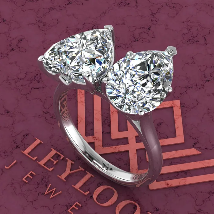 Rings Leyloon Jewelry 4 Carat Heart Cut 4 Carat Pear Cut TwoStone Basket D Color Moissanite Ring