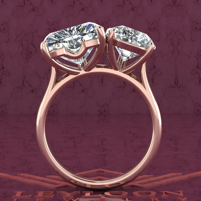 Rings Leyloon Jewelry 4 Carat Heart Cut 4 Carat Pear Cut TwoStone Basket D Color Moissanite Ring