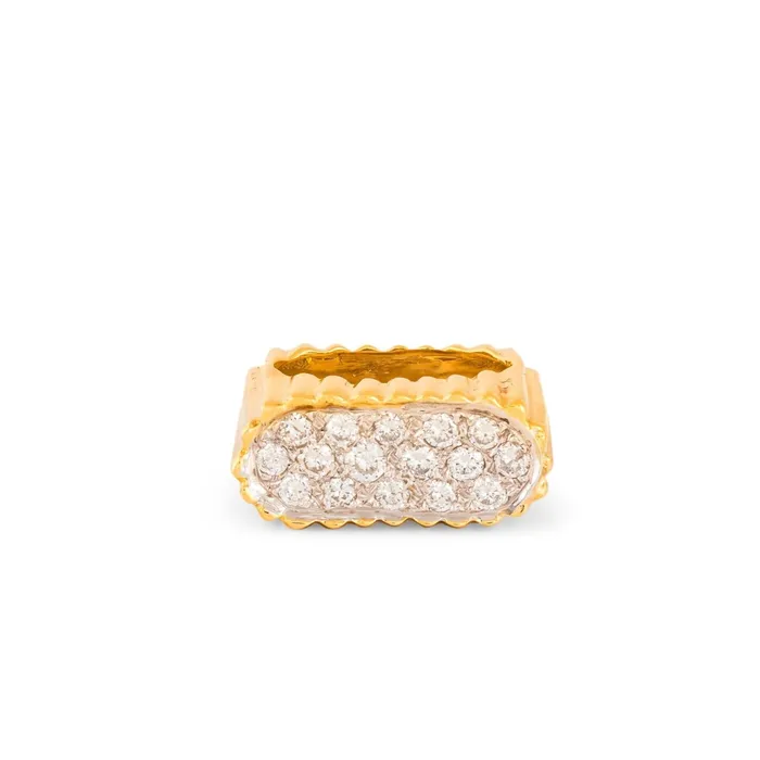 Rings Sculptural 1960s Diamond Pave and 18K Fluted Gold Ring Vintage