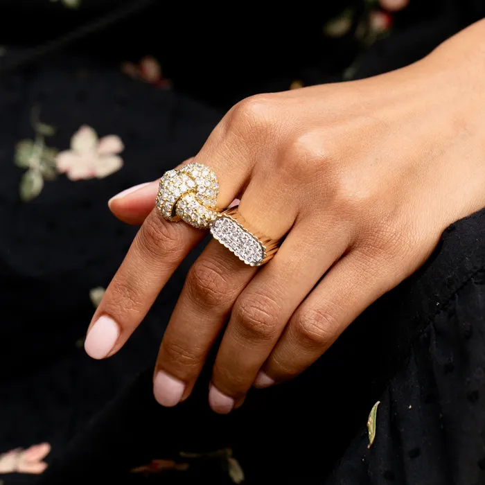 Rings Sculptural 1960s Diamond Pave and 18K Fluted Gold Ring Vintage