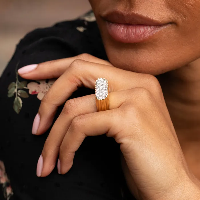 Rings Sculptural 1960s Diamond Pave and 18K Fluted Gold Ring Vintage