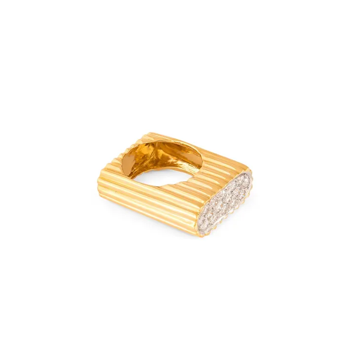 Rings Sculptural 1960s Diamond Pave and 18K Fluted Gold Ring Vintage