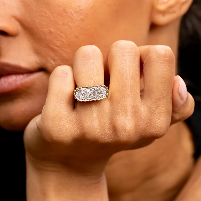 Rings Sculptural 1960s Diamond Pave and 18K Fluted Gold Ring Vintage