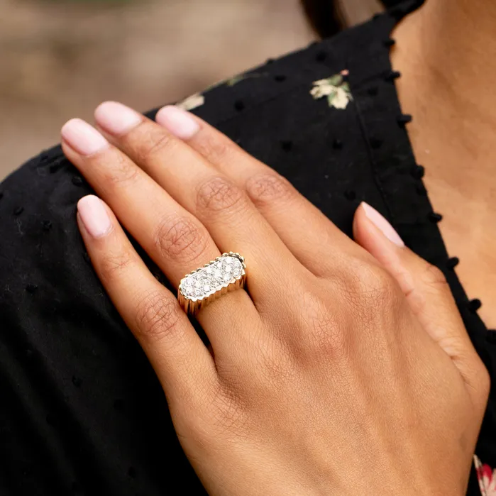 Rings Sculptural 1960s Diamond Pave and 18K Fluted Gold Ring Vintage
