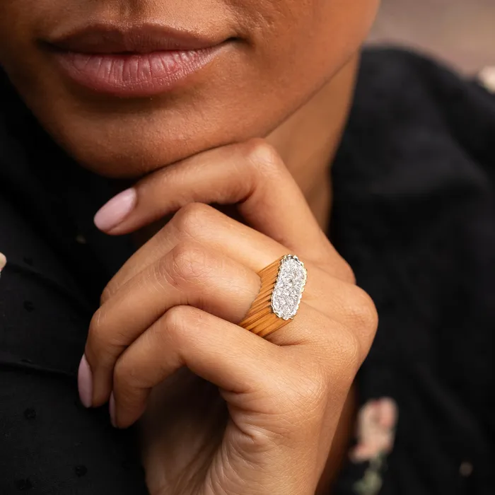 Rings Sculptural 1960s Diamond Pave and 18K Fluted Gold Ring Vintage