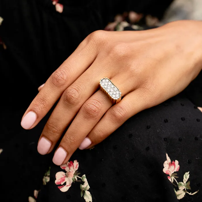 Rings Sculptural 1960s Diamond Pave and 18K Fluted Gold Ring Vintage