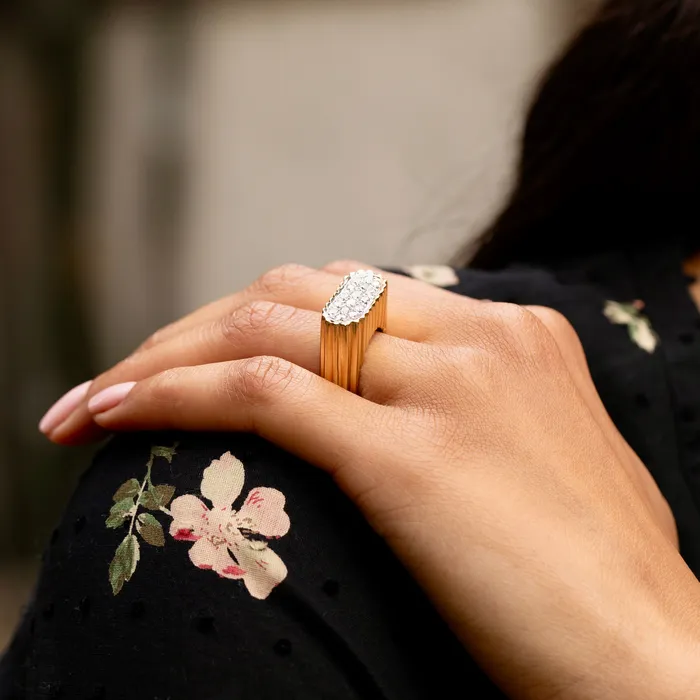 Rings Sculptural 1960s Diamond Pave and 18K Fluted Gold Ring Vintage