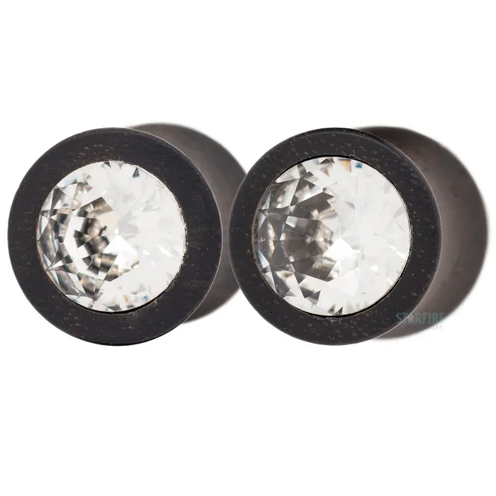 Round Swarovski Plugs in Wood Crystal Esoteric Organics Earrings
