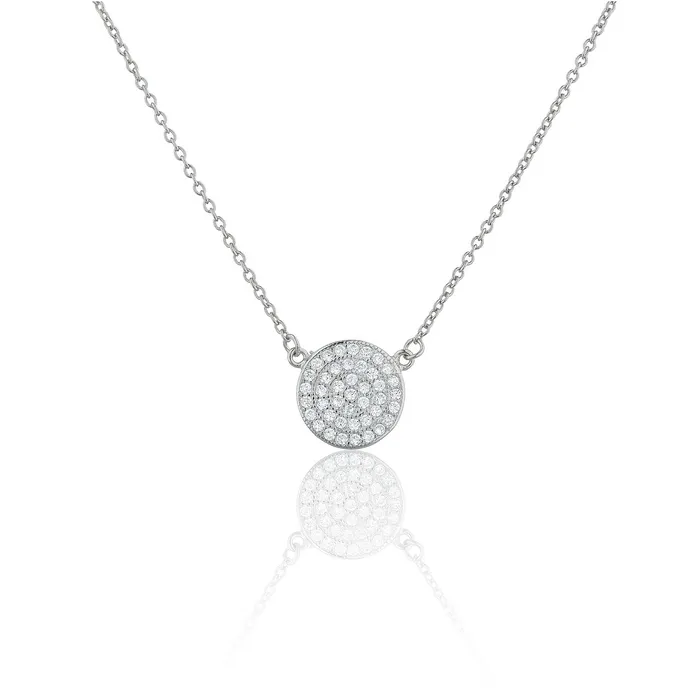 SN1004R Womens Pave Disc Necklace in Sterling Silver YELLOW Necklaces