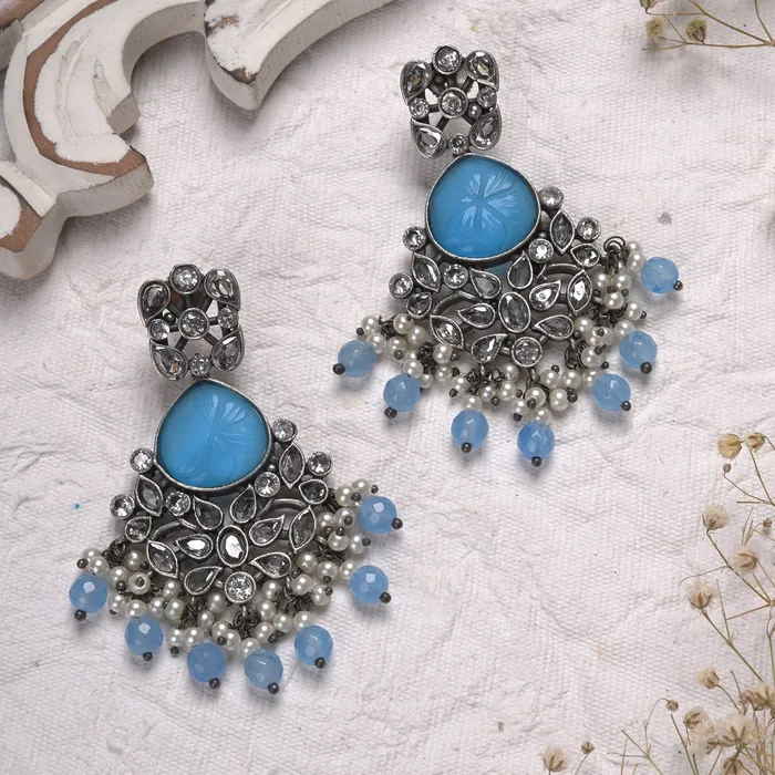 Teejh Anaika Silver Oxidised Blue Stone Earrings Teejh Earrings Teejh Anaika Silver Oxidised Blue Stone Earrings Teejh Earrings
