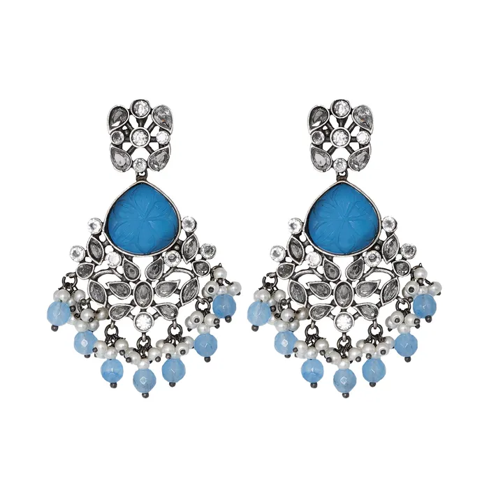 Teejh Anaika Silver Oxidised Blue Stone Earrings Teejh Earrings Teejh Anaika Silver Oxidised Blue Stone Earrings Teejh Earrings