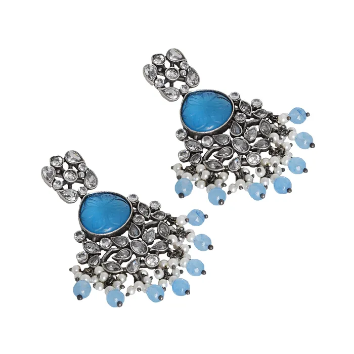 Teejh Anaika Silver Oxidised Blue Stone Earrings Teejh Earrings Teejh Anaika Silver Oxidised Blue Stone Earrings Teejh Earrings