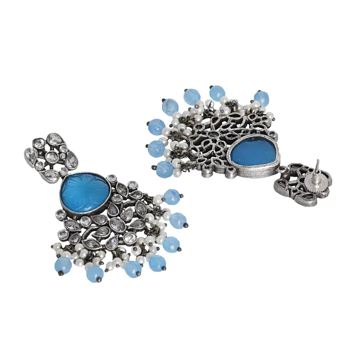 Teejh Anaika Silver Oxidised Blue Stone Earrings Teejh Earrings Teejh Anaika Silver Oxidised Blue Stone Earrings Teejh Earrings