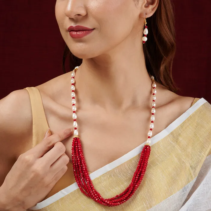 Teejh Chakra White and Red beaded Necklace Set Teejh Necklaces