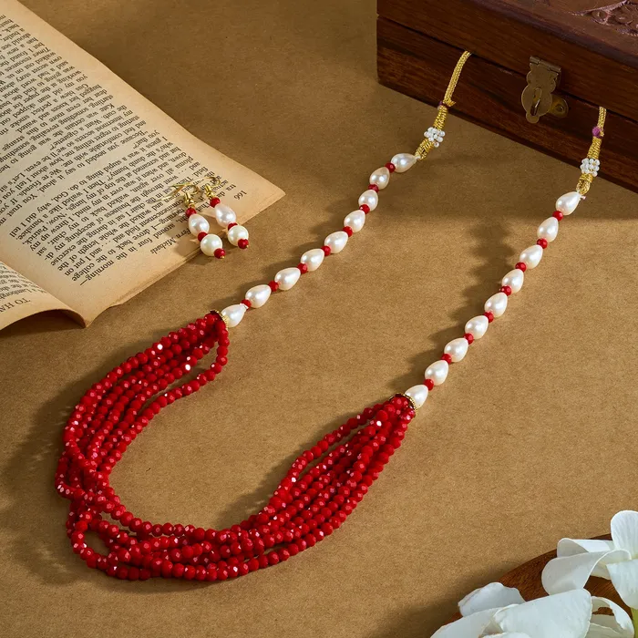 Teejh Chakra White and Red beaded Necklace Set Teejh Necklaces