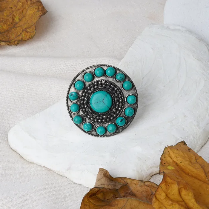 Teejh Gaura Blue Stone Silver Oxidised Ring Teejh Rings