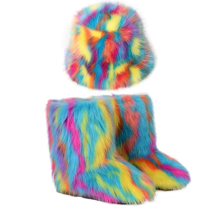 THE LUMI SHOP Earrings Rainbow Fuzzy Hat Boots Set
