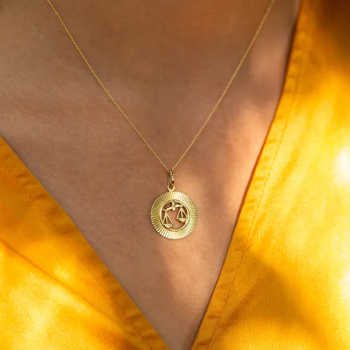 Vintage Earrings Libra Fluted Disc 14k Gold Zodiac Charm