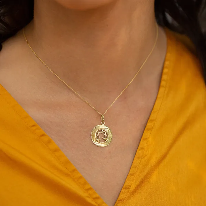Vintage Earrings Libra Fluted Disc 14k Gold Zodiac Charm