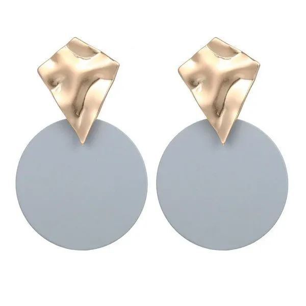 01 Earrings E1335 Gray Round Metal Gold Crinkle Earrings