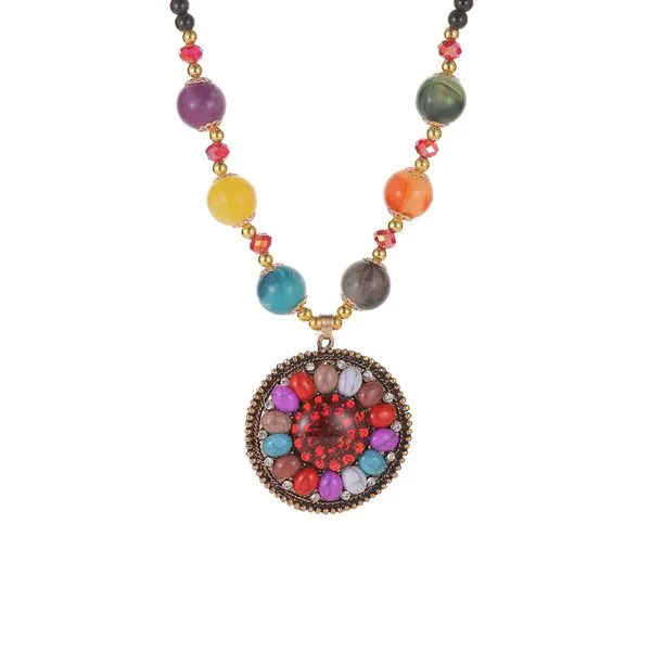 01 N1890 Multi Color Beads Red Shimmer Gemstone Necklace FREE Earrings Earrings