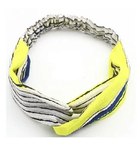 01 Rings H294 Yellow with Blue Stripes Pattern Cloth Hair Band