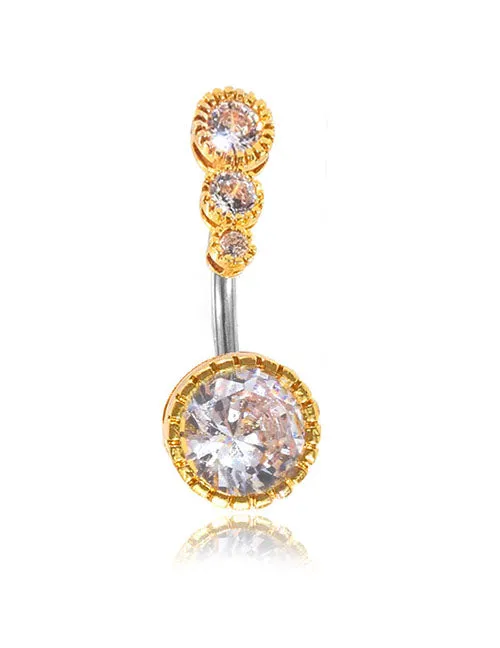 02 Rings P24 Gold Triple Gemstone Belly Button Ring
