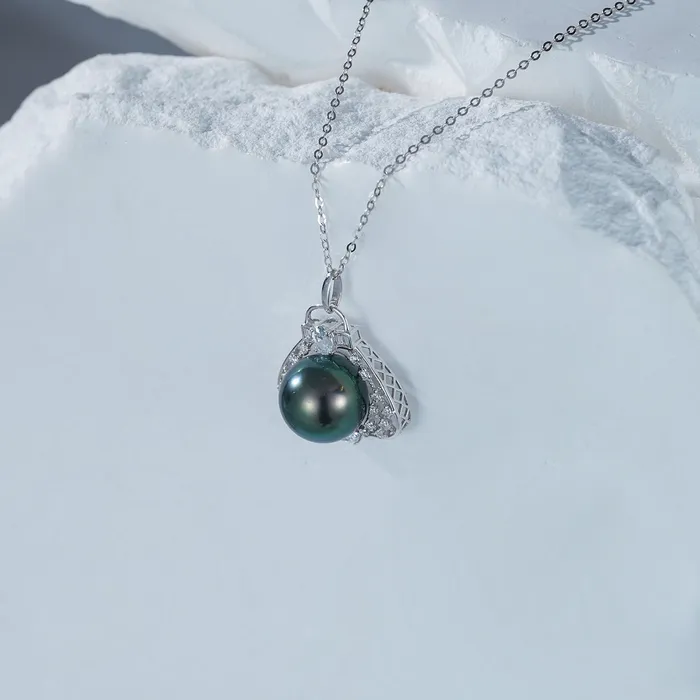 18K Solid Gold Saltwater Tahitian Pearl Necklace KN00157 Pearly Lustre Necklaces