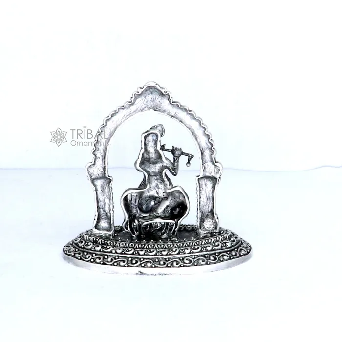 925 sterling silver Exclusive divine Hindu idol Krishna with cow Pendant amazing design stunning figurine gifting puja articles art701 TRIBAL ORNAMENTS Necklaces