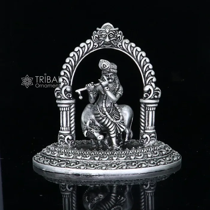 925 sterling silver Exclusive divine Hindu idol Krishna with cow Pendant amazing design stunning figurine gifting puja articles art701 TRIBAL ORNAMENTS Necklaces
