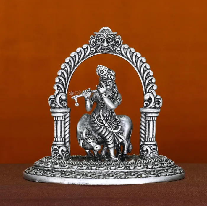 925 sterling silver Exclusive divine Hindu idol Krishna with cow Pendant amazing design stunning figurine gifting puja articles art701 TRIBAL ORNAMENTS Necklaces