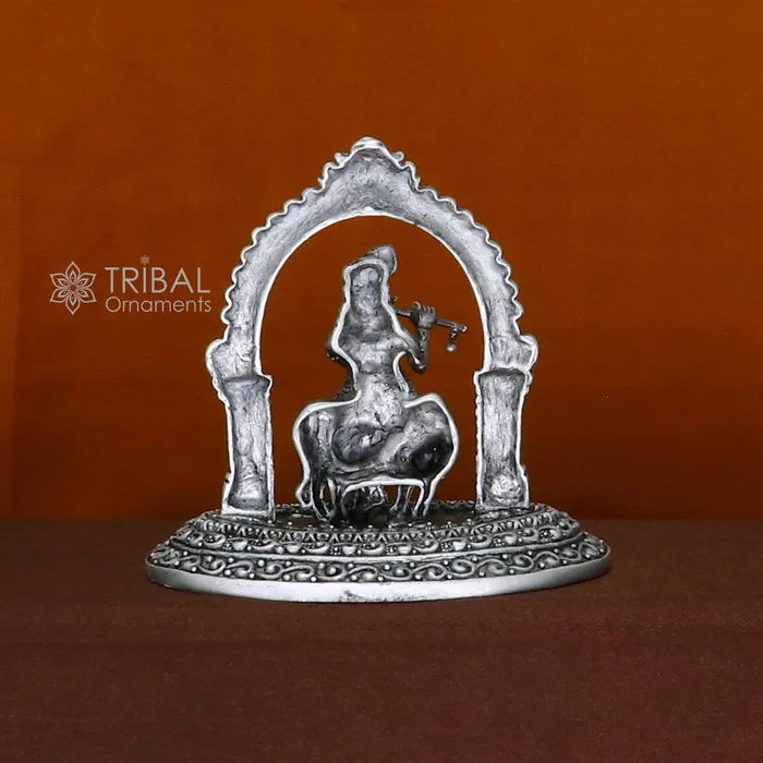 925 sterling silver Exclusive divine Hindu idol Krishna with cow Pendant amazing design stunning figurine gifting puja articles art701 TRIBAL ORNAMENTS Necklaces