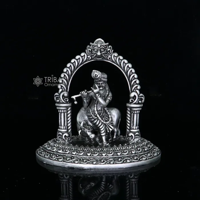 925 sterling silver Exclusive divine Hindu idol Krishna with cow Pendant amazing design stunning figurine gifting puja articles art701 TRIBAL ORNAMENTS Necklaces