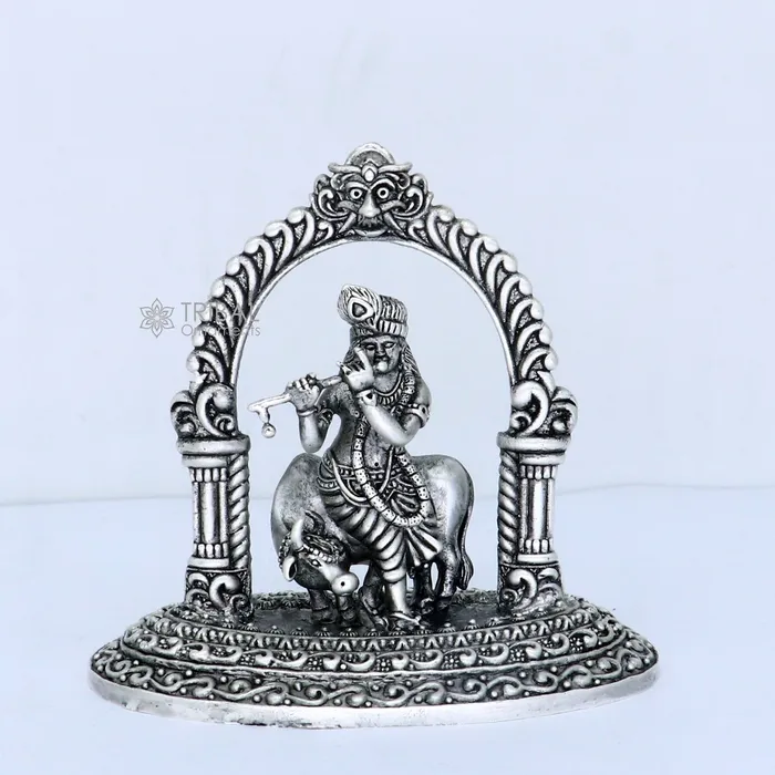 925 sterling silver Exclusive divine Hindu idol Krishna with cow Pendant amazing design stunning figurine gifting puja articles art701 TRIBAL ORNAMENTS Necklaces