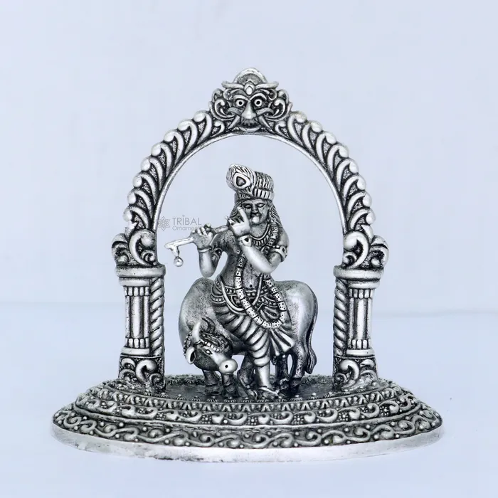925 sterling silver Exclusive divine Hindu idol Krishna with cow Pendant amazing design stunning figurine gifting puja articles art701 TRIBAL ORNAMENTS Necklaces