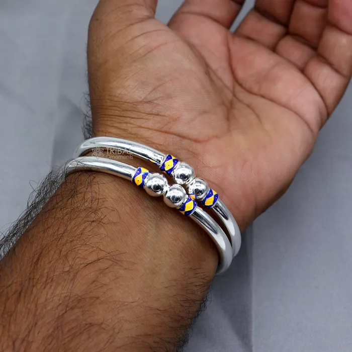 925 sterling silver handmade fabulous plain shine design bangle bracelet kada jewelry single ball kada bangle nba428 TRIBAL ORNAMENTS Bracelets