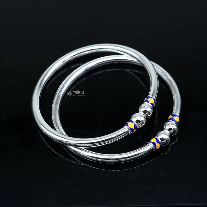 925 sterling silver handmade fabulous plain shine design bangle bracelet kada jewelry single ball kada bangle nba428 TRIBAL ORNAMENTS Bracelets