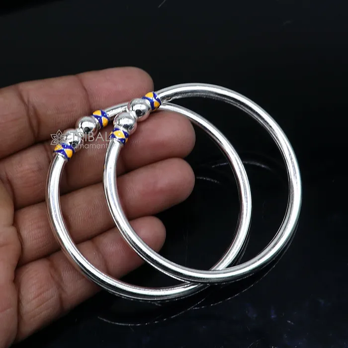 925 sterling silver handmade fabulous plain shine design bangle bracelet kada jewelry single ball kada bangle nba428 TRIBAL ORNAMENTS Bracelets