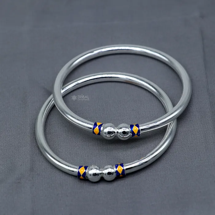 925 sterling silver handmade fabulous plain shine design bangle bracelet kada jewelry single ball kada bangle nba428 TRIBAL ORNAMENTS Bracelets