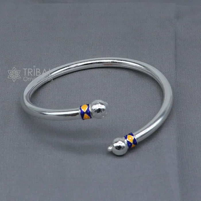 925 sterling silver handmade fabulous plain shine design bangle bracelet kada jewelry single ball kada bangle nba428 TRIBAL ORNAMENTS Bracelets