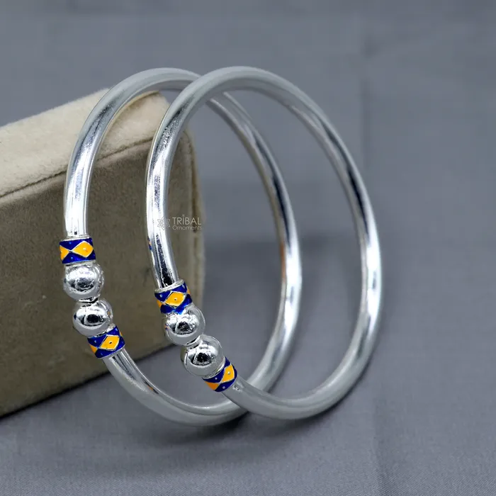 925 sterling silver handmade fabulous plain shine design bangle bracelet kada jewelry single ball kada bangle nba428 TRIBAL ORNAMENTS Bracelets