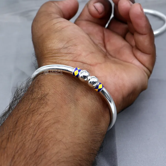 925 sterling silver handmade fabulous plain shine design bangle bracelet kada jewelry single ball kada bangle nba428 TRIBAL ORNAMENTS Bracelets