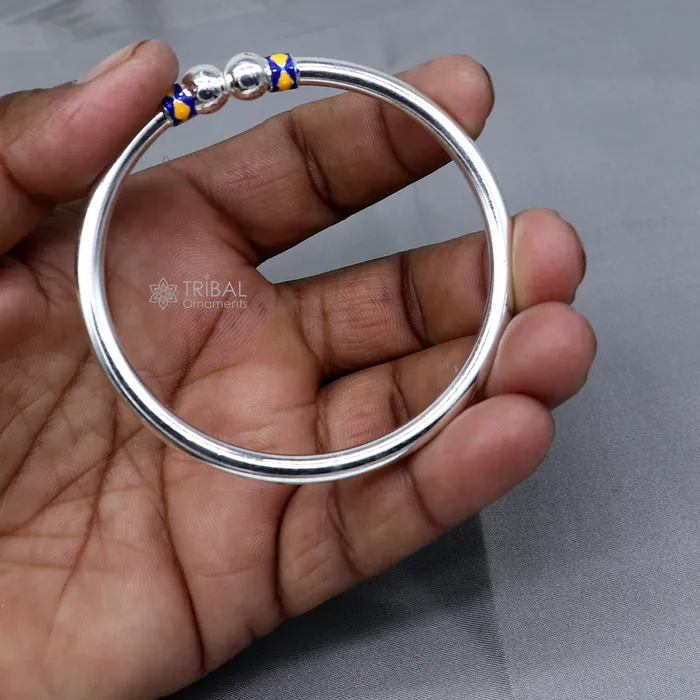 925 sterling silver handmade fabulous plain shine design bangle bracelet kada jewelry single ball kada bangle nba428 TRIBAL ORNAMENTS Bracelets