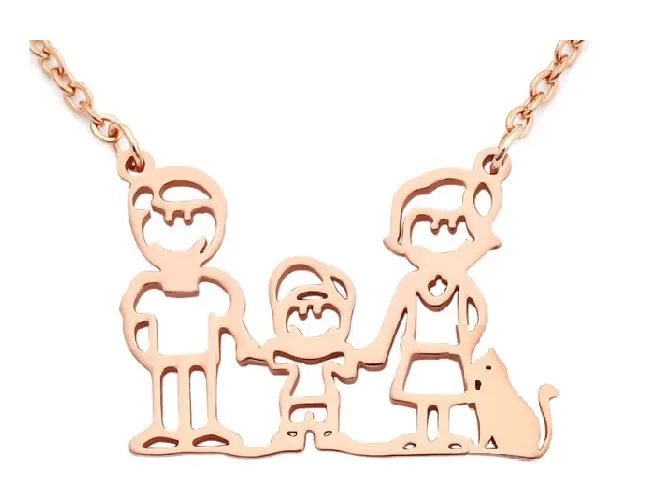 alice Necklaces AZ445 Rose Gold Boy Cat Family Necklace with FREE EARRINGS