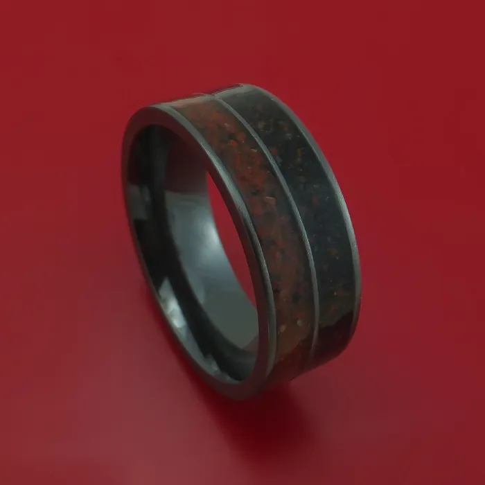 Black Zirconium Mixed Dinosaur Bone Ring Custom Made Fossil Band Lashbrook Rings Black Zirconium Mixed Dinosaur Bone Ring Custom Made Fossil Band Lashbrook Rings